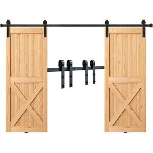 VEVOR 8FT Sliding Barn Door Hardware Kit – 330LBS Heavy Duty Double Door Track, Smooth & Silent Pulley System, Fits 2 Door Panels (3.7-4.3FT Total Wide, 1.3″-1.8″ Thick)(J-shaped – Black)