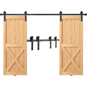 VEVOR 8FT Sliding Barn Door Hardware Kit – 330LBS Heavy Duty Double Door Track, Smooth & Silent Pulley System, Fits 2 Door Panels (3.7-4.3FT Total Wide, 1.3″-1.8″ Thick)(I-shaped – Black)
