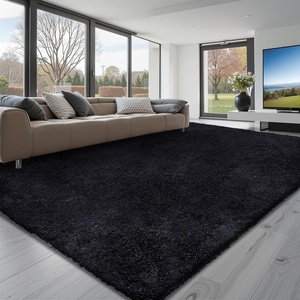 VEVOR 8×10 ft Area Rugs Living Room, Indoor Plush Area Rug Carpet Fluffy with Triple-Layer Material, Large Areas Rugs Shag for Bedroom Lounge Area, Non-Shedding & Soft Thick Pile, Non-Woven(Black)