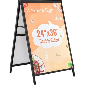VEVOR A Frame Sidewalk Sign, 24×36 Inch Heavy Duty Slide-in Signboard Holder, Double-Sided Folding Sandwich Board Signs, Steel Pavement Sign Poster for Outdoor Business Street Advertising (Frame only)
