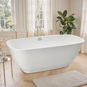 VEVOR Acrylic Freestanding Bathtub, 67 Inch Contemporary Soaking White Tub with Polished Chrome Overflow and Drain, Elegant Oval Shape Stand Alone Soaker Tub for Modern Bathroom or Remodel Projects(67 Inch Oval Shape)