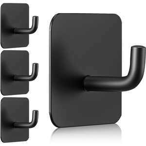 VEVOR Adhesive Hooks, 12 Pack Self-Adhesive Towel Coat Hooks, Heavy-Duty Wall Hook Hold 15 lbs (Max), Stainless Steel Sticky Hanger, for Bathroom, Kitchen, Hanging Towel, Coat & Keys (Transparent)(black-Adhesive-4)