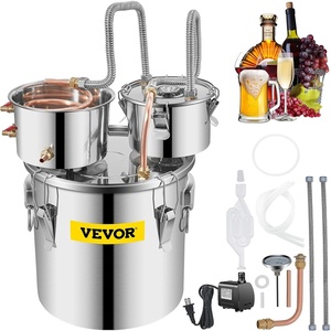 VEVOR Alcohol Still, 3 Gallon, Stainless Steel Alcohol Distiller with Copper Tube & Build-in Thermometer & Water Pump, Double Thumper Keg Home Brewing Kit, for DIY Whiskey Wine Brandy(3Gal)