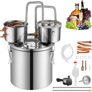 VEVOR Alcohol Still with Thumper Keg, 13.2Gal / 50L Alcohol Distiller, Distillery Kit for Alcohol with Copper Tube, Build-in Thermometer & Water Pump for Wine Whisky Brandy(13.2 Gal)