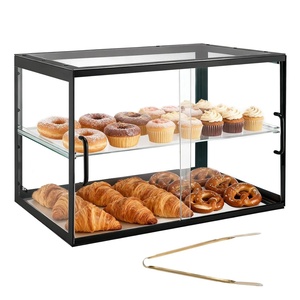 VEVOR Bakery Display Case, 2-Tier Commercial Countertop Pastry Display Case, Clear Acrylic Bread Box for Kitchen, Party Cake Cabinet with Sliding Door for Cookie Dessert Donut, 21.7″ x 15.2″ x 15.4″