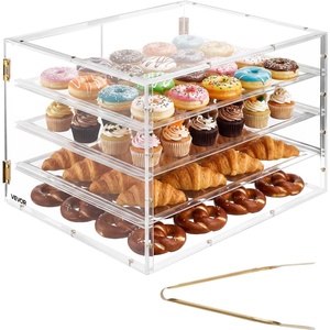 VEVOR Bakery Display Case, 3-Tier Commercial Countertop Pastry Display Case, Clear Acrylic Bread Box for Kitchen, Party Cake Cabinet with Flip-Up Door for Cookie Dessert Donut, 13″ x 10.2″ x 10.2″(4-Tier  22.4″x17.3″x15.9″)