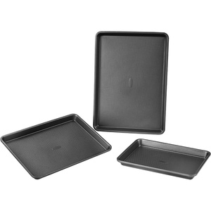 VEVOR Baking Pans Set, 3-Piece, Ultra Thick Nonstick Carbon Steel Cookware Sheets & Trays, Stackable Kitchen Oven Bakeware Cooking Sets, Easy to Clean, for Baking Cookie Cake Muffin Bread(Charcoal Black)