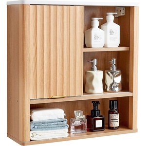 VEVOR Bathroom Wall Cabinet, 2 Doors and Adjustable Shelf, Over The Toilet Storage Medicine Cabinet Wall Mounted, Hanging Organizer with Shelves and Open Partition for Laundry Room Kitchen Restroom(Wood – 23″L × 7″W × 24″H – KLBR-02)