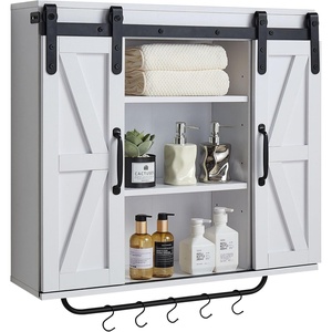 VEVOR Bathroom Wall Cabinet, 2 Doors and Adjustable Shelf, Over The Toilet Storage Medicine Cabinet Wall Mounted, Hanging Organizer with Shelves and Open Partition for Laundry Room Kitchen Restroom(White – 31″L × 9″W × 30″H – KLBR-09)