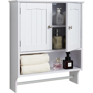 VEVOR Bathroom Wall Cabinet, 2 Doors and Adjustable Shelf, Over The Toilet Storage Medicine Cabinet Wall Mounted, Hanging Organizer with Shelves and Open Partition for Laundry Room Kitchen Restroom(White – 23″L × 7.5″W × 27″H – KLBR-07)
