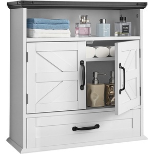 VEVOR Bathroom Wall Cabinet, 24″ W x 25″ H Storage Medicine Cabinet Wall Mounted, Hanging Organizer with Drawer & Open Partition for Laundry Room Kitchen Restroom, White(White)