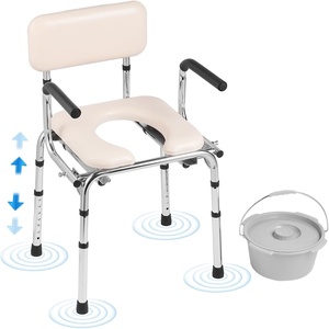 VEVOR Bedside Commode Chair, 500 lbs Capacity, 4-in-1 Portable Toilet and Raised Toilet Seat with Padded Seat & Armrest, Detachable 5L Bucket, Adjustable Height & Width Adult Potty Chair for Seniors(Adjustable Height – with Handle & Soft Backrest)
