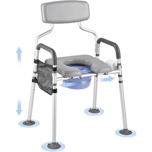 VEVOR Bedside Commode Chair, 500 lbs Capacity, 4-in-1 Portable Toilet and Raised Toilet Seat with Padded Seat & Armrest, Detachable 5L Bucket, Adjustable Height & Width Adult Potty Chair for Seniors(Adjustable Width & Height – with Handle & Backrest)