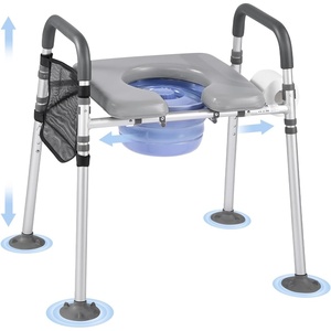 VEVOR Bedside Commode Chair, 500 lbs Capacity, 4-in-1 Portable Toilet and Raised Toilet Seat with Padded Seat & Armrest, Detachable 5L Bucket, Adjustable Height & Width Adult Potty Chair for Seniors(Adjustable Width & Height – with Handle)