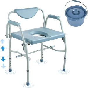 VEVOR Bedside Commode Chair, 500 lbs Capacity, 4-in-1 Portable Toilet and Raised Toilet Seat with Padded Seat & Armrest, Detachable 5L Bucket, Adjustable Height & Width Adult Potty Chair for Seniors(Adjustable Height – with Handle & Backrest -1000LBS Increased Load Capacity)