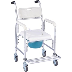 VEVOR Bedside Commode Chair, 500 lbs Capacity, 4-in-1 Portable Toilet and Raised Toilet Seat with Padded Seat & Armrest, Detachable 5L Bucket, Adjustable Height & Width Adult Potty Chair for Seniors(Shower Commode Wheelchair – Basic Fixed Height)