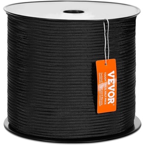 VEVOR Braided Nylon Rope, 3/16 in x 250 ft, 32 Strands, 720 LBS Breaking Strength Outdoor, Arborist Tree Rigging for Rock Hiking Camping ord Swing Rappelling Rescue, Black(Nylon Rope)