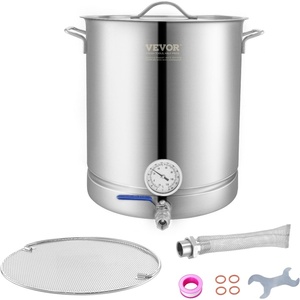 VEVOR Brew Kettle 5 Gal, Brewing Pot Stainless Steel, Brew Kettle Pot for Beer Brewing with Filter&Filter Tray, Tri Ply Bottom(64 Quarts)