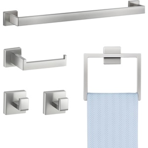 VEVOR Brushed Nickel Bathroom Hardware Set, 5 Pieces Bathroom Accessories Set, Stainless Steel 24 inch Towel Bar, Towel Rack, 2 Robe Towel Hooks, Toilet Paper Holder for Bath Room, Wall Mounted(Silver-5 Pcs)