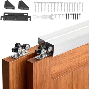 VEVOR Bypass Sliding Door Hardware Kit, 5 ft Aluminum Alloy Dual-Track Bypass Door Hardware, Smooth and Quiet Sliding, Easy to Install, for 1″ to 1 3/4″ Thickness 30″ Width 2 Door System, for Closet(silver-4ft-double door)