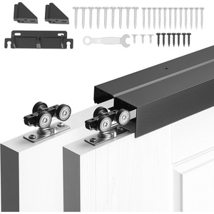 VEVOR Bypass Sliding Door Hardware Kit, 5 ft Aluminum Alloy Dual-Track Bypass Door Hardware, Smooth and Quiet Sliding, Easy to Install, for 1″ to 1 3/4″ Thickness 30″ Width 2 Door System, for Closet(black-6ft-double door)