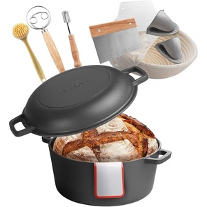 VEVOR Cast Iron Dutch Oven, 2-in-1 Pre-Seasoned Pot with Skillet Lid, 5QT Cookware Pan with Proofing Basket, Bread Baking Accessories, Bread-Oven Compatible 500℉