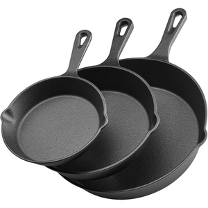 VEVOR Cast Iron Skillet, 3-Piece Frying Pan Set (8, 10, 12 in), Nonstick Skillets with Detachable Wood Handle, Pre-Seasoned Chef’s Pan, Kitchen Cookware for Gas, Electrical, and Induction, Black(Cast Iron)