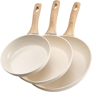 VEVOR Cast Iron Skillet, 3-Piece Frying Pan Set (8, 10, 12 in), Nonstick Skillets with Detachable Wood Handle, Pre-Seasoned Chef’s Pan, Kitchen Cookware for Gas, Electrical, and Induction, Black(Aluminum)