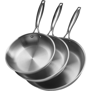 VEVOR Cast Iron Skillet, 3-Piece Frying Pan Set (8, 10, 12 in), Nonstick Skillets with Detachable Wood Handle, Pre-Seasoned Chef’s Pan, Kitchen Cookware for Gas, Electrical, and Induction, Black(Stainless Steel)