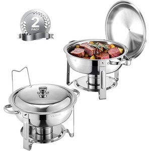 VEVOR Chafing Dish Buffet Set, 5 Qt 4 Pack, Stainless Steel Chafer with 4 Full Size Pans, Round Catering Warmer Server with Lid Water Pan Folding Stand Clip, for Weddings Parties Banquets, Silver(Silver)