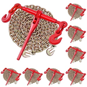 VEVOR Chain and Binder Kit, 3/8″-1/2″ Ratchet Load Binders 9200 lbs Working Load Limit, 3/8″ x 10′ G80 Chains with Grab Hooks, Ratchet Binders and Chains for Truck, Tie Down, Hauling, Towing, 2 Set(8P 10ft)
