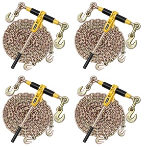 VEVOR Chain and Binder Kit, 3/8″-1/2″ Ratchet Load Binders 9200 lbs Working Load Limit, 3/8″ x 10′ G80 Chains with Grab Hooks, Ratchet Binders and Chains for Truck, Tie Down, Hauling, Towing, 2 Set(4P 20ft)