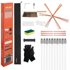 VEVOR Chimney Sweep Kit, 39 ft Maximum Extendable Length Chimney Sweep, Chimneys Cleaning Kit with Bristle Replacements & Goggles, 90° Bendable Fireplace Cleaning Tool, for Square, Rectangle Chimneys(33 Ft-1)