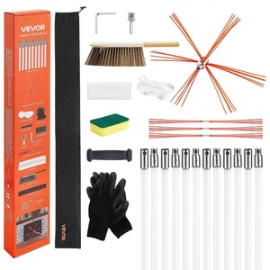 VEVOR Chimney Sweep Kit, 39 ft Maximum Extendable Length Chimney Sweep, Chimneys Cleaning Kit with Bristle Replacements & Goggles, 90° Bendable Fireplace Cleaning Tool, for Square, Rectangle Chimneys(39 Ft-1)