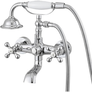 VEVOR Clawfoot Tub Faucet, Wall Mount Bathtub Faucets with Handheld Shower, Vintage Brushed Gold Clawfoot Tub Filler Faucet Shower Kit with Adjustable Swing Arms & 360° Rotation Spout for Bathtubs(Polished Chrome)