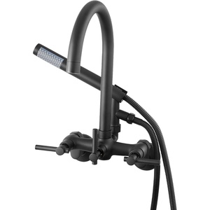 VEVOR Clawfoot Tub Faucet, Wall Mount Bathtub Faucets with Handheld Shower, Vintage Brushed Gold Clawfoot Tub Filler Faucet Shower Kit with Adjustable Swing Arms & 360° Rotation Spout for Bathtubs(Black)