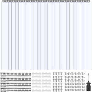 VEVOR Clear PVC Strip Curtain, 96 in Height x 84 in Width x 0.08 in Thickness, 14 PCS Walk in Freezer Cooler Curtain Strips, Smooth Waterproof Plastic Door Strips for Warehouse, Freezer, Garage Doors(Clear PVC Strip Curtain Set (12 PCS))