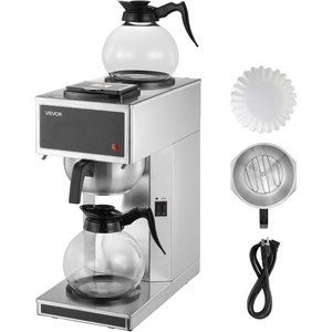 VEVOR Commercial Drip Coffee Maker, 12 Cups Coffee-Maker Machine with 4 Glass Carafes and 4 Decanter Warmer Plates, Stainless Steel Drip Style Coffee Brewer, for Restaurant, Office, Coffee Shop & Home(2 Warmer Plates)