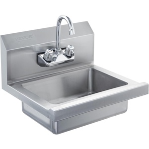 VEVOR Commercial Hand Sink with Faucet, Stainless Steel Sink for Washing, Small Washing Sinks, Wall Mount Hand Basin, Utility Sink for Restaurant, Kitchen, Bar, Garage and Home, 17 x 15 inch
