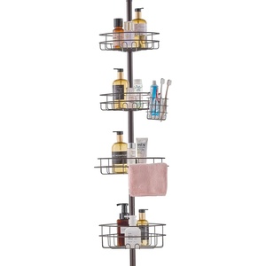 VEVOR Corner Shower Caddy Tension Pole, 4 Tier Adjustable Rustproof Organizer Shelves for Bathroom & Washroom, 42-114inch High, Black(Bronze)