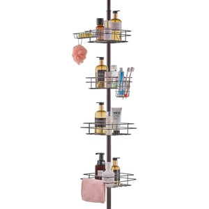 VEVOR Corner Shower Caddy Tension Pole, 4 Tier Adjustable Rustproof Organizer Shelves for Bathroom & Washroom, 42-114inch High, Bronze