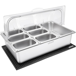 VEVOR Countertop Food Serving Display Container, 6 Pan Stainless Steel Food Serving Tray, Buffet Condiment Dispenser Display Rack with Clear Lid & 3 Freezer Boxes, for Restaurant Hotel Kitchen Party(3.8L×1+1L×6)