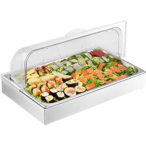 VEVOR Countertop Food Serving Display Container, 6 Pan Stainless Steel Food Serving Tray, Buffet Condiment Dispenser Display Rack with Clear Lid & 3 Freezer Boxes, for Restaurant Hotel Kitchen Party(2.0 L)