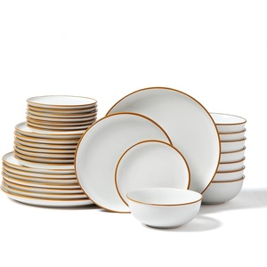 VEVOR Dinnerware Set, Service for 8 (32 PCS), Round Plates and Bowls Sets, Scratch Resistant Ceramic Dinner Ware, Dishwasher and Microwave Suitable Kitchen Dish, for Dessert Salad Soup Pasta, White(32 Pcs fot 8)