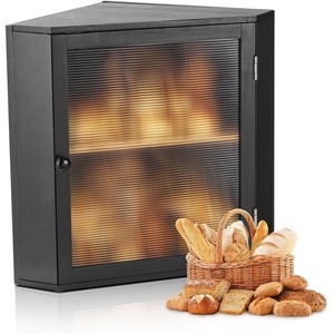 VEVOR Double Layer Bread Box for Kitchen Counter, Large Capacity Bamboo Bread Storage Container, Farmhouse Wooden Breadbox for Homemade Bread, Storage Holder Bin with Acrylic Wavy Door Panel, Natural(Black)
