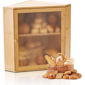 VEVOR Double Layer Bread Box for Kitchen Counter, Large Capacity Bamboo Bread Storage Container, Farmhouse Wooden Breadbox for Homemade Bread, Storage Holder Bin with Acrylic Wavy Door Panel, Natural(Natural Wood Color)