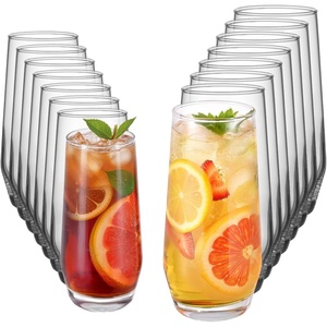 VEVOR Drinking Glasses Set, 16-Piece Crystal Glass Cups, Elegant Mixed Glassware Set, with 8 Pcs 18.26 Oz Highball and 8 Pcs 11.5 Oz Cocktail Drinkware for Kitchen, Beer, Smoothie, Juice, Soda, Wine