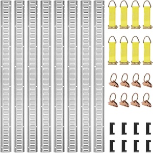 VEVOR E Track Tie-Down Rail Kit, 30PCS 5FT E-Tracks Set Includes 4 Steel Rails & 2 Single Slot & 8 O Rings & 8 Tie-Offs w/D-Ring & 8 End Caps, Securing Accessories for Cargo, Motorcycles, and Bikes(5FT-32Pcs)