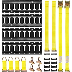VEVOR E-Track Tie-Down Rail Kit, 4 Pack 16‘’ Etracks Rails with 21Pcs Accessories, 2 Ratchet Straps & 4 O-Rings & 4 Tie-Offs with D-Ring & 2 Single Slots & 8 End Caps & 1 Bag, for Garages, Trailers(21 PACK)