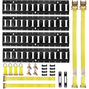 VEVOR E-Track Tie-Down Rail Kit, 4 Pack 2 ft E Track Rails, 20 Pcs Includes 2 Ratchet Straps & 4 O-Rings & 4 Tie-Offs with D-Ring & 2 Single Slots & 8 End Caps, Fit for Garages Vans Trailers(2FT)